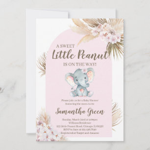 Invitación Chica Elefante Rosa Baby Shower