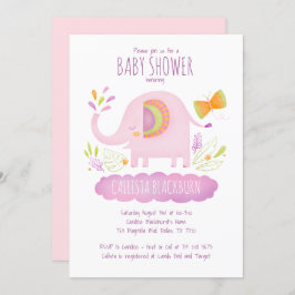 Invitación Chica elefante rosa lindo Baby Shower