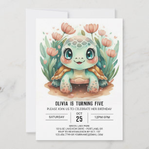 Invitación Chica Elegante Chica Tortuga Cumpleaños