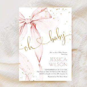 Invitación Chica elegante con lazo rosa Baby Shower