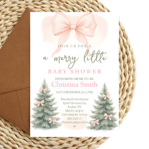 Invitación Chica Elegante con un Lazo Rosa para Baby Shower