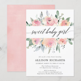 Invitación chica elegante de caligrafía floral Rubor ducha de