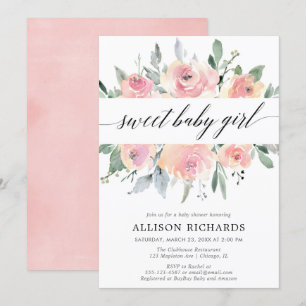 Invitación chica elegante de caligrafía floral Rubor ducha de