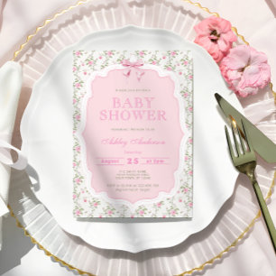 Invitación Chica elegante de color rosa Código QR Baby Shower