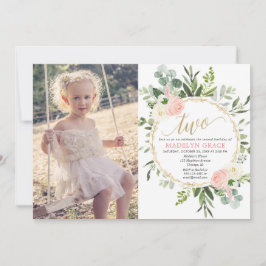 Invitación Chica elegante de oro rosa verde foto de segundo c