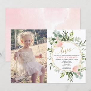 Invitación Chica elegante de oro rosa verde foto de segundo c