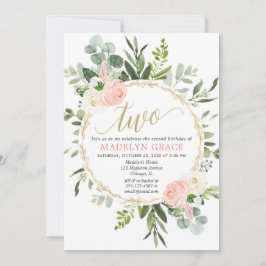 Invitación chica elegante dorado verde 2° cumpleaños