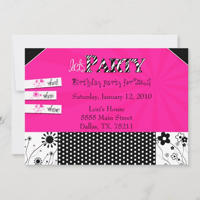 Invitación Chica Elegante Fiesta Invitado (Anverso)