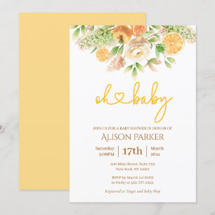 Invitación Chica elegante floral de cítricos rosa amarillo Ba