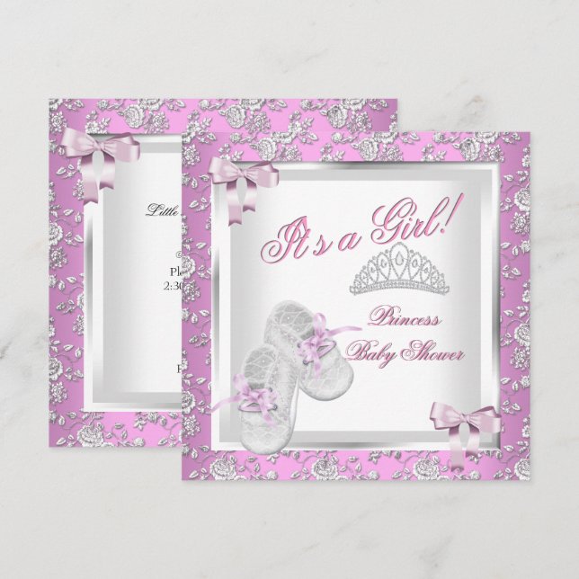 Invitación Chica elegante Princesa Baby Shower Rosa (Anverso / Reverso)