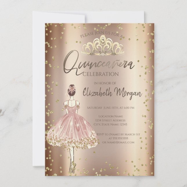 Invitación Chica elegante, Tiara, Diamonds Cooper Quinceañera (Anverso)