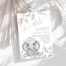 Chica Elephant and Flower Watercolor Baby Shower