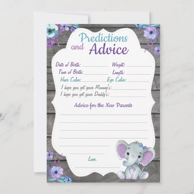 Invitación Chica Elephant Baby Shower Predication Advance Car (Anverso)