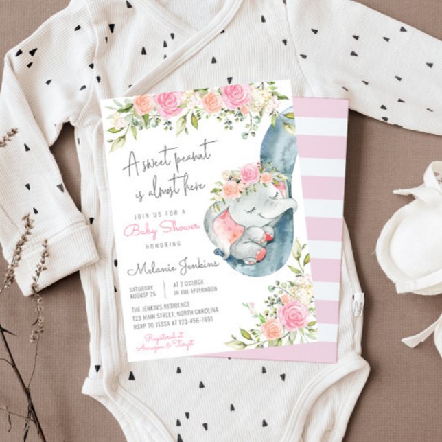 Invitación Chica Elephant Floral Baby Shower (Subido por el creador)