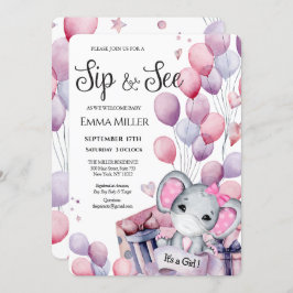 Invitación Chica Elephant Globos Rosa Bebé Sip y ver