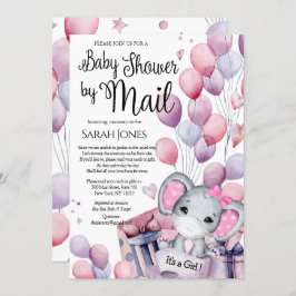 Invitación Chica Elephant Pink Balloons Baby Shower por corre