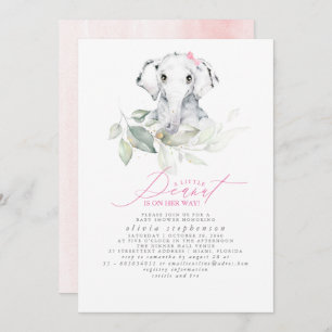 Invitación Chica Elephant Watercolor Greenery Baby Shower
