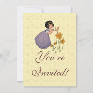 Invitación Chica Elf Fairy Daffodil Antiguo Pascua