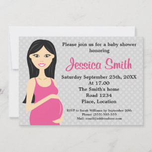 Invitación Chica embarazada linda en baby shower de vestido r