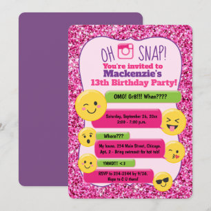 Invitación Chica Emoji Cumpleaños Adolescente Preadolescente 