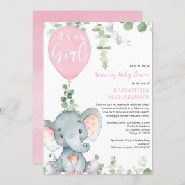 Invitación chica en auto ducha linda elefante verde