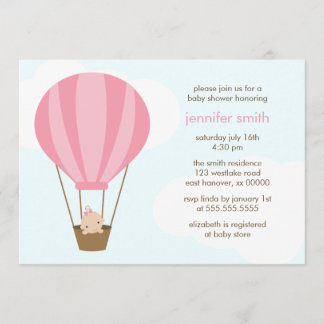 Invitación Chica en Baby Shower con globo rosa