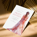 Invitación Chica en la fiesta de cumpleaños 16 de la vestido<br><div class="desc">Chica en la fiesta de cumpleaños 16 de Pink Gown Sweet. Disponible digitalmente e impreso. Moderna elegancia para celebrar su decimosexto. Personaliza fácilmente el texto a tus propios detalles. También puede cambiar el texto y los colores de fondo a través de la opción personalizar adicional si lo desea.</div>