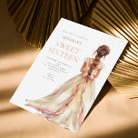 Invitación Chica en la fiesta de cumpleaños 16 de Rubor "Nata<br><div class="desc">Chica en Rubor Pink Gown Sweet 16 Birthday Party. Disponible digitalmente e impreso. Moderna elegancia para celebrar su decimosexto. Personaliza fácilmente el texto a tus propios detalles. También puede cambiar el texto y los colores de fondo a través de la opción personalizar adicional si lo desea.</div>