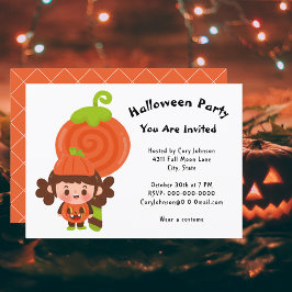 Invitación Chica en la fiesta de Halloween con traje de calab