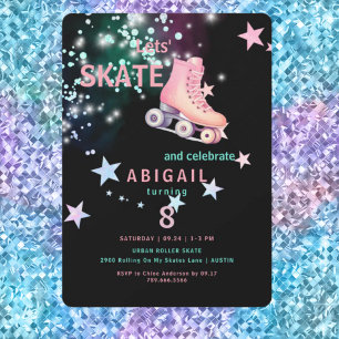 Invitación Chica en patines sobre ruedas cumpleaños 8 años en