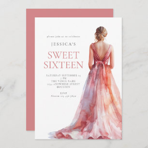 Invitación Chica en una fiesta de cumpleaños 16 con vestido r