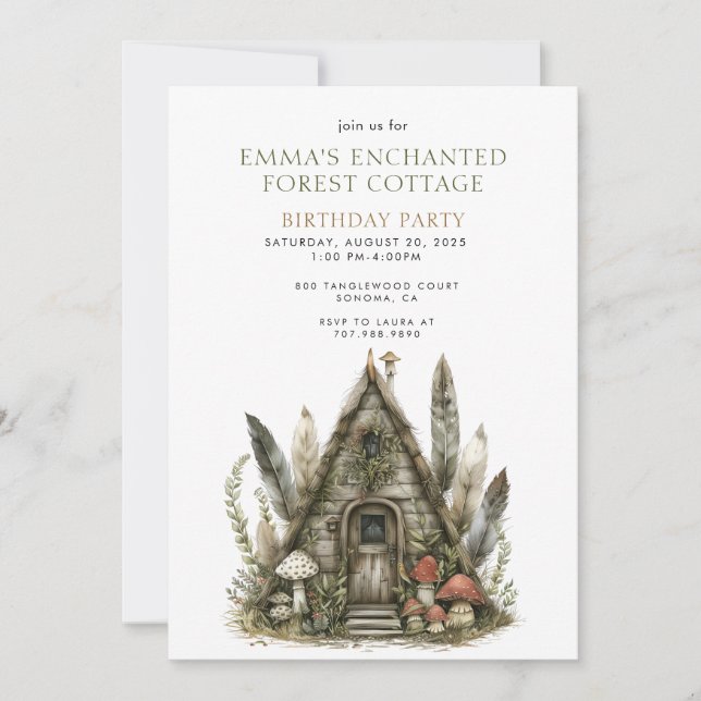 Invitación Chica encantado de la cabaña forestal Fiesta de cu (Anverso)