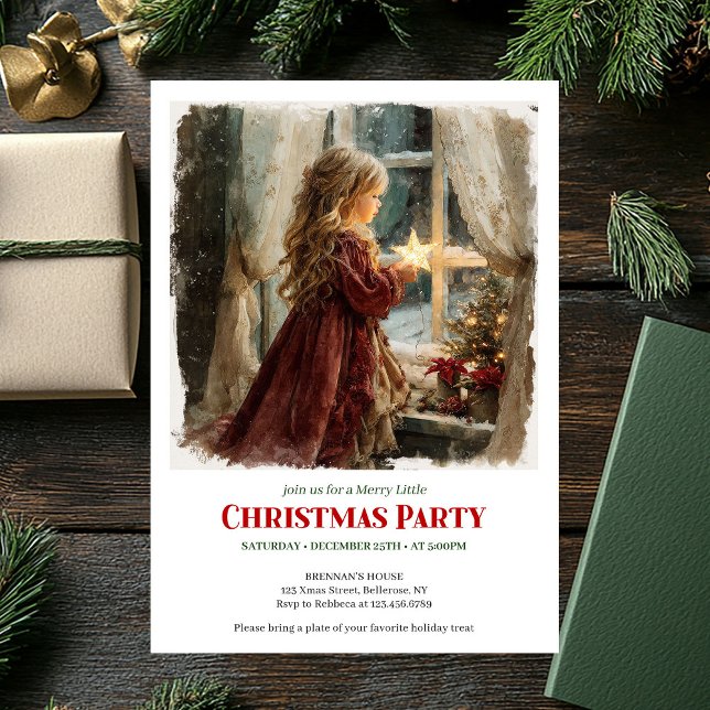 Invitación Chica encantadora espera a Santa Navidad editable (Charming girl awaits Santa editable Christmas invite)