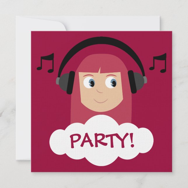 Invitación Chica enrrollado DJ con el fiesta de encargo rojo (Anverso)