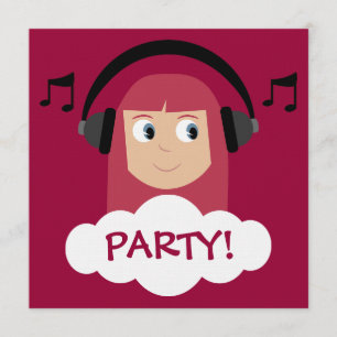 Invitación Chica enrrollado DJ con el fiesta de encargo rojo