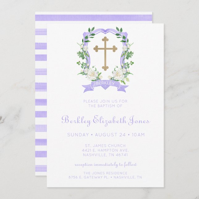 Invitación Chica  Escudo morado floral (Anverso / Reverso)