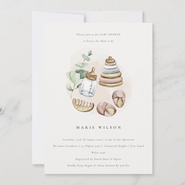 Invitación Chica esencial de enfermería rosada Leafy Baby Sho (Anverso)