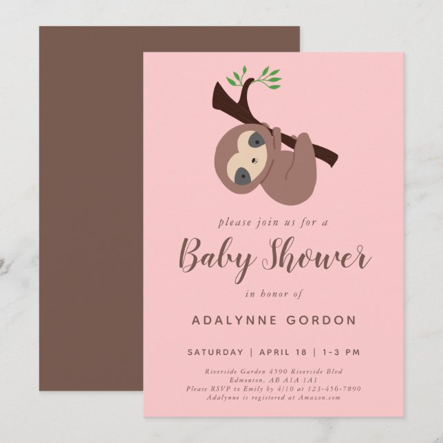 Invitación Chica eslovaco Baby Shower Pink Brown Modern Simpl (Anverso / Reverso)