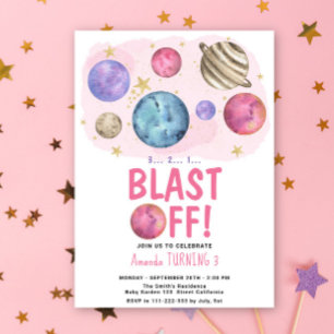 Invitación Chica Espacial Fiesta de Cumpleaños Estelar Despeg