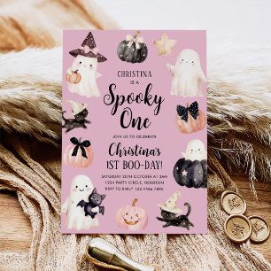 Invitación Chica espeluznante de Halloween Primer Fiesta de c