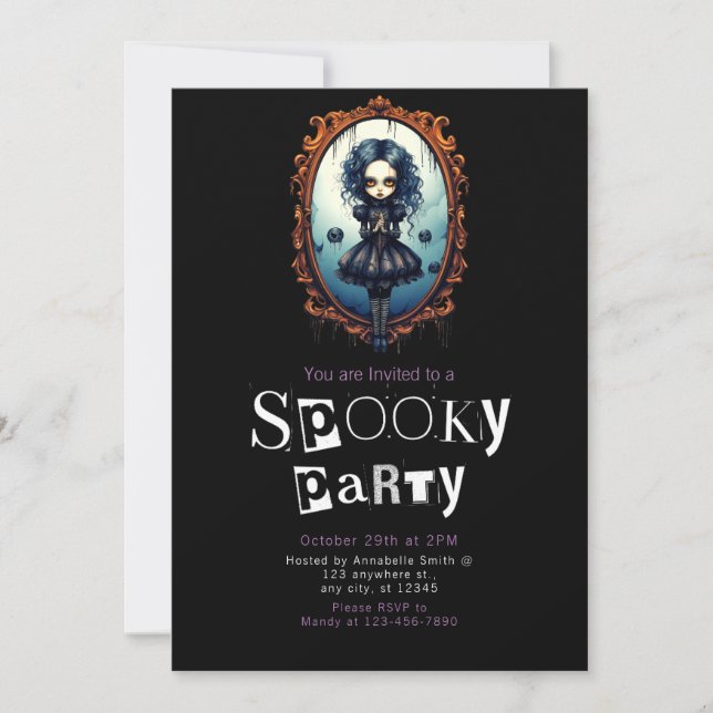 Invitación Chica espeluznante en la fiesta de Halloween espej (Anverso)