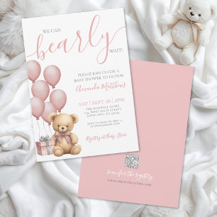 Invitación Chica Esperando con Oso Rosa Cumpleaños del Bebe