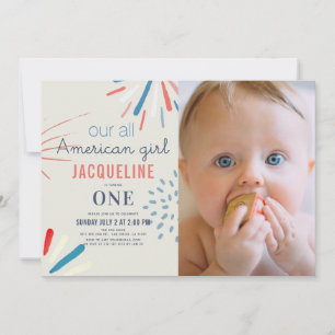 Invitación Chica estadounidense 4 de julio foto de cumpleaños