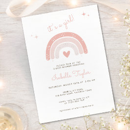 Invitación Chica estrella de color arcoiris de Boho rosa Baby