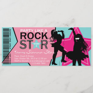 Invitación Chica Estrella de Rock Banda Cumpleaños Aqua Rosa