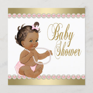 Invitación Chica Ética Diamantes Perlas Rosa Dorado Baby Show