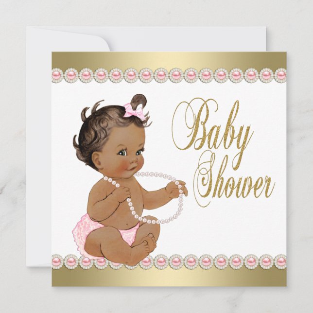 Invitación Chica ético Diamonds Perlas Oro Rosa Baby Shower (Anverso)
