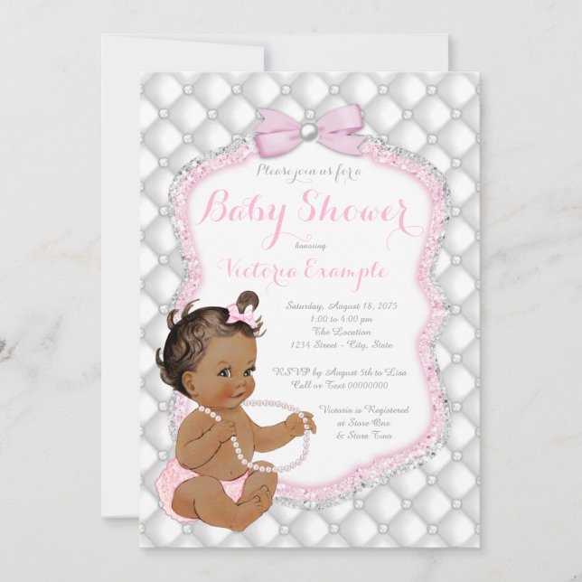 Invitación Chica Étnica Baby Shower Perla Rosa (Anverso)