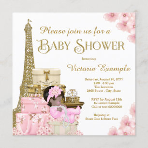 Invitación Chica Étnica Paris Oro Rosa Baby Shower