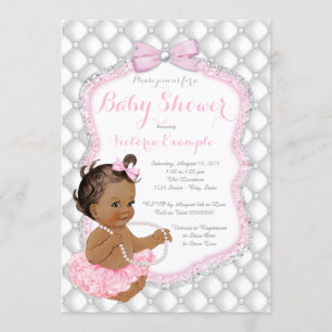 Invitación Chica Étnica Tutú Rosa Perla Baby Shower